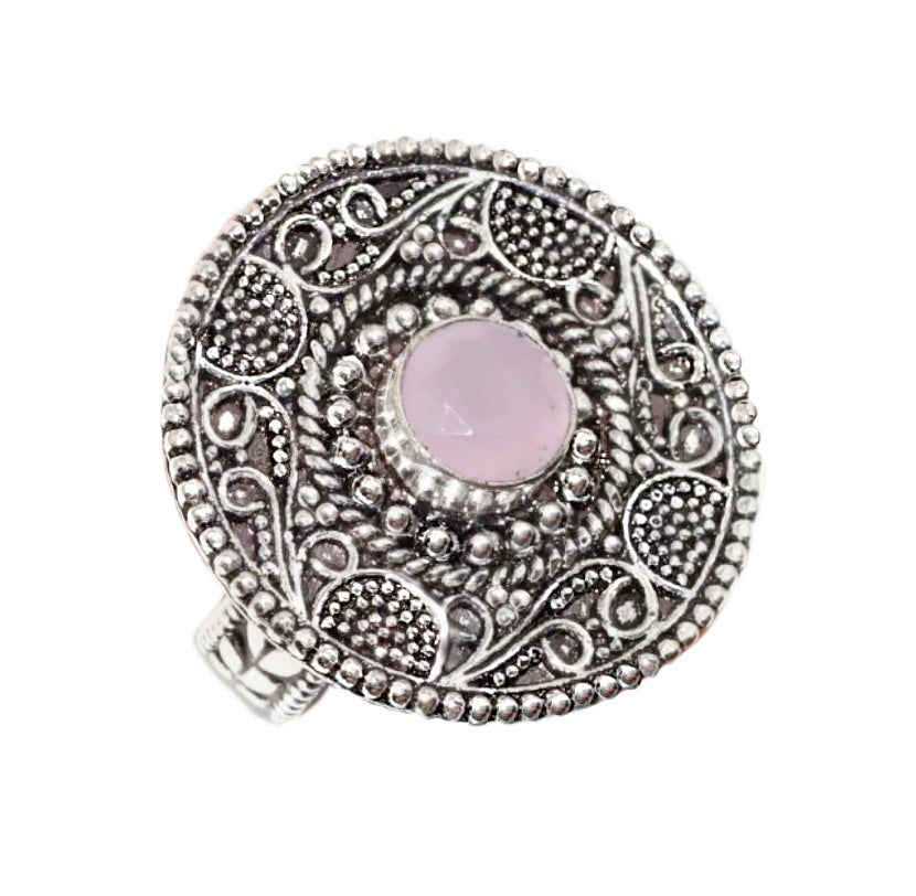 Soft Pink Chalcedony Gemstone .925 Silver Ring US 8 / UK Q - BELLADONNA