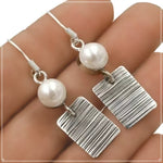 Trendy Natural Freshwater White Pearl , Solid .925 Sterling Silver Earrings - BELLADONNA
