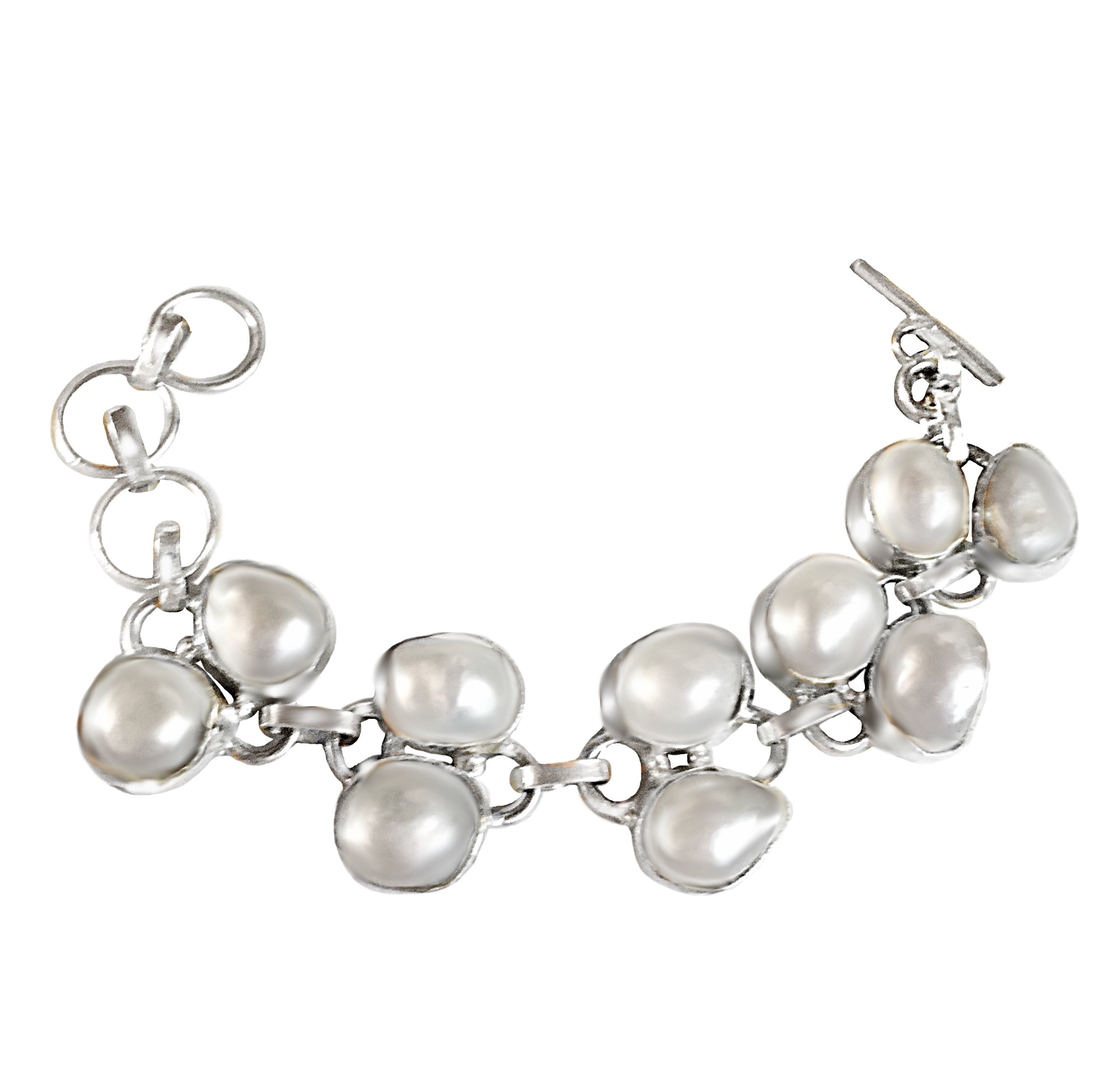 A Double Row of Biwa Pearls . 925 Sterling Silver Bracelet - BELLADONNA