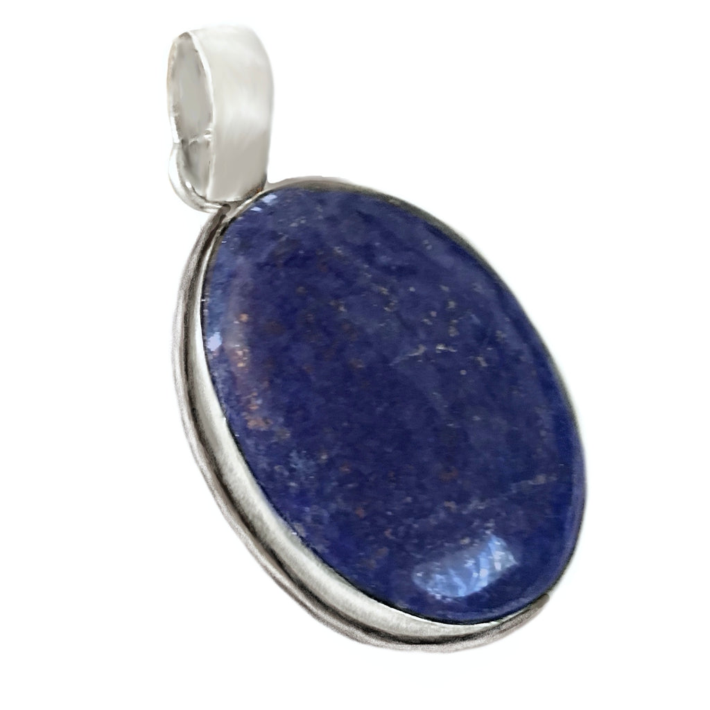Natural Lapis Lazuli Oval Gemstone .925 Sterling Silver Plated Pendant - BELLADONNA