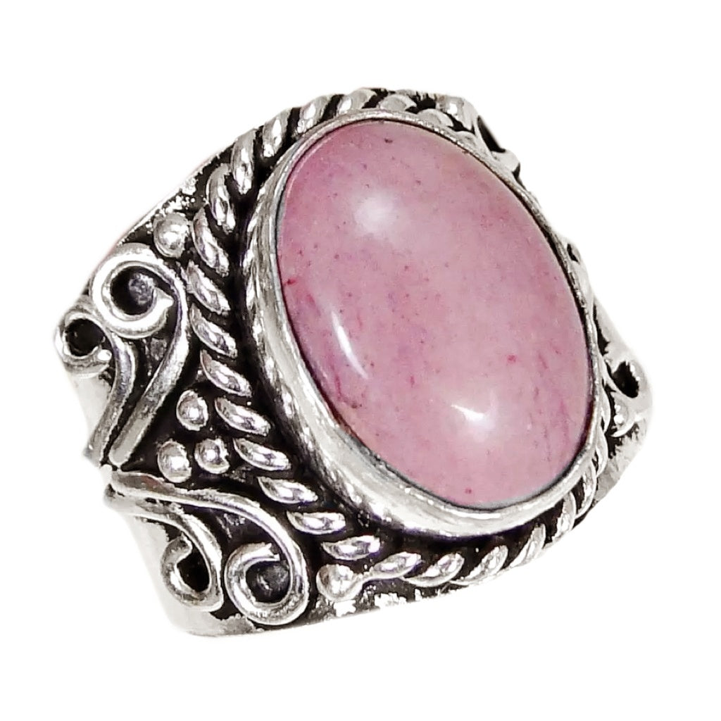 Handmade Natural Pink Jade Gemstone .925 Sterling Silver Ring Size 7 - BELLADONNA