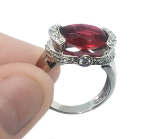 5.58 ct Ruby & White Topaz .925 Solid Sterling Silver Ring US Size 5.5 - 6 - BELLADONNA