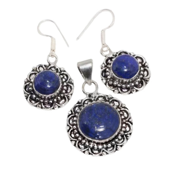 Natural Lapis Lazuli Gemstone .925 Silver Pendant and Earrings Set - BELLADONNA