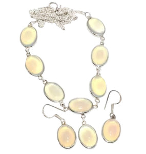 Fiery Opalite Ovals .925 Silver Necklace and Earrings Set - BELLADONNA