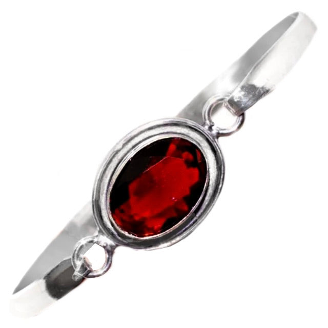 Deep Red Faceted Garnet Oval Gemstone .925 Silver Fashion Bangle - BELLADONNA