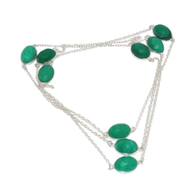 Handmade Indian Emerald Quartz Oval Gemstone 925 Silver Necklace - BELLADONNA