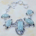 Natural Aquamarine Gemstone 925 Sterling Silver Bracelet - BELLADONNA