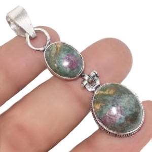 Natural Ruby Zoisite Pendant Set In .925 Sterling Silver - BELLADONNA