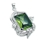 Faceted Peridot Rectangle White Topaz Gemstone .925 Sterling Silver Pendant - BELLADONNA