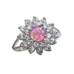 Handmade Pink Fire Opal, White Cubic Zirconia Gemstone .925 Sterling Ring Size 9 - BELLADONNA