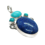 Natural Lapis Lazuli Oval and Turquoise Gemstone .925 Silver Pendant - BELLADONNA