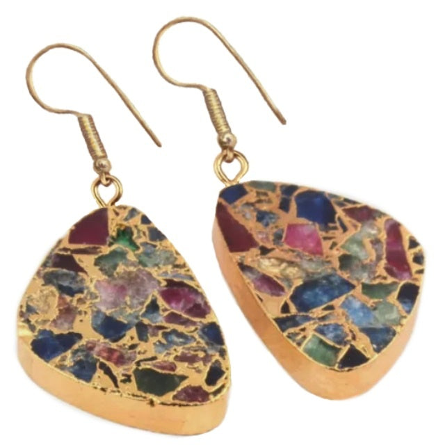 Natural Mixed Gemstones set in Gold Plated Brass Earrings - BELLADONNA