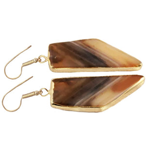 Natural Brown Agate Gemstone Gold Plated Brass Earrings - BELLADONNA