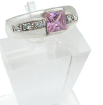 Pink Topaz and White Zirconia Solid.925 Sterling Silver Ring Size US 10 / UK T - BELLADONNA