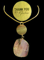 Natural Pink Opal Gemstone set in Brass and 24K Yellow Gold Pendant with 14k Gold Chain - BELLADONNA