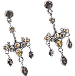 Natural Smoky Topaz, Citrine and Black Onyx .925 Sterling Silver Stud Earrings - BELLADONNA