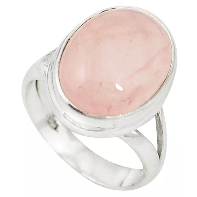Natural Oval Rose Quartz Gemstone Solid. 925 Sterling Silver Ring Size 7.5 - BELLADONNA