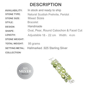 Natural Scottish Moss Prehnite, Peridot .925 Sterling Silver Bracelet - BELLADONNA