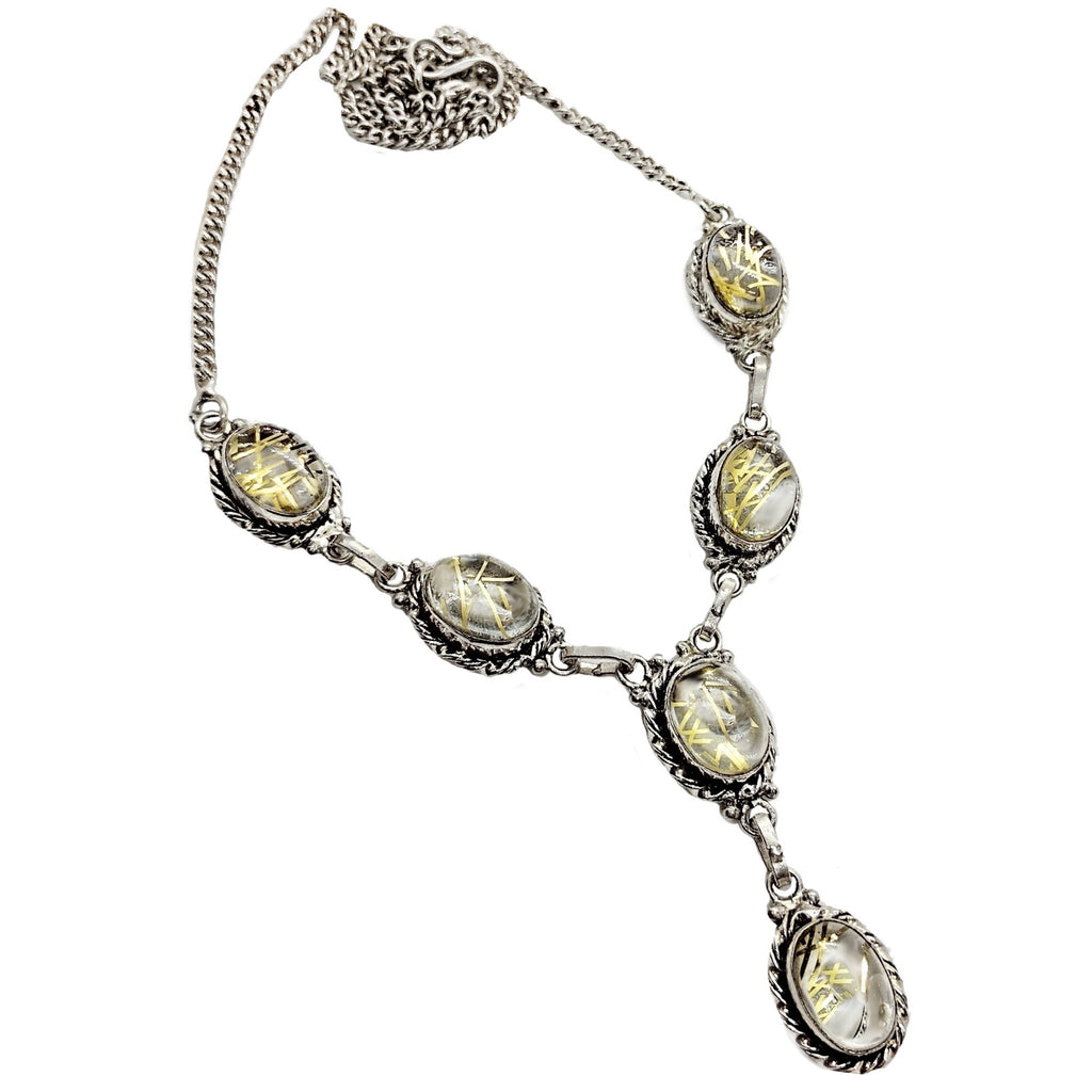 Golden Rutile Quartz Gemstone .925 Sterling Silver Necklace - BELLADONNA