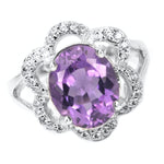 AAA Natural Purple Amethyst, White Cz Solid .925 Silver Ring Size 7.25 - BELLADONNA