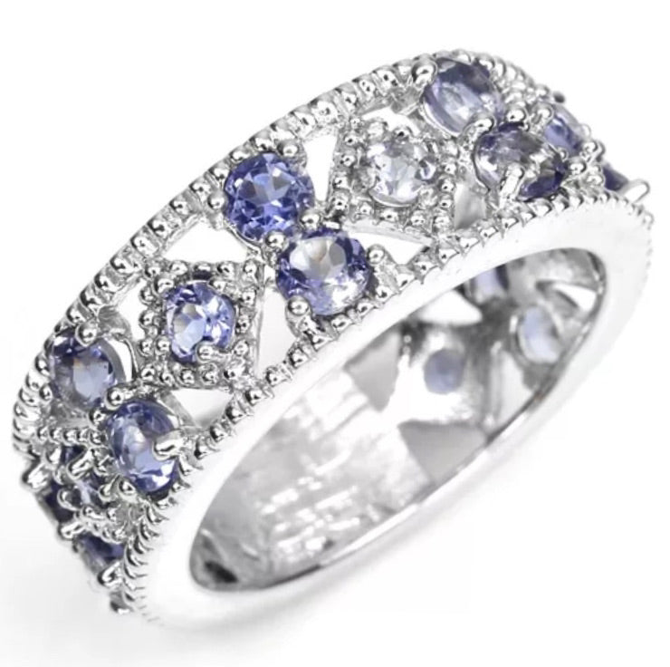 Natural Violet Blue Iolite Gemstone Solid .925 Silver Ring Size 8 - BELLADONNA