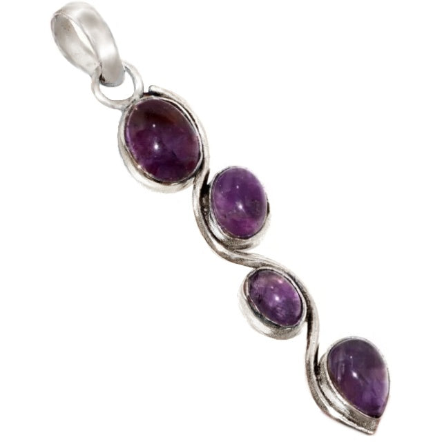 Natural Purple Amethyst Mixed Shapes Gemstone .925 Sterling Silver Pendant - BELLADONNA
