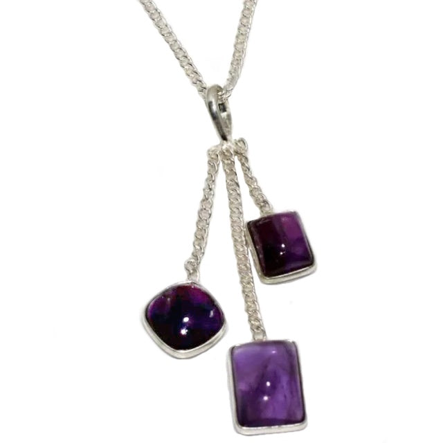 Trendy Purple Amethyst Mixed Shapes Gemstone .925 Silver Necklace - BELLADONNA