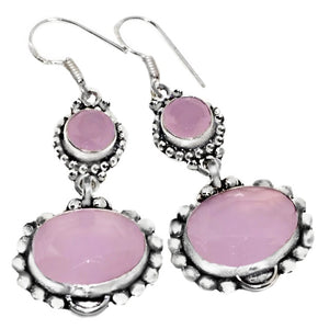 Natural Mixed Shape Pink Chalcedony Gemstone .925 Sterling Silver Earrings - BELLADONNA