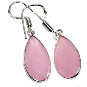 Pink Chalcedony Pear Shape Gemstone .925 Sterling Silver Earrings - BELLADONNA