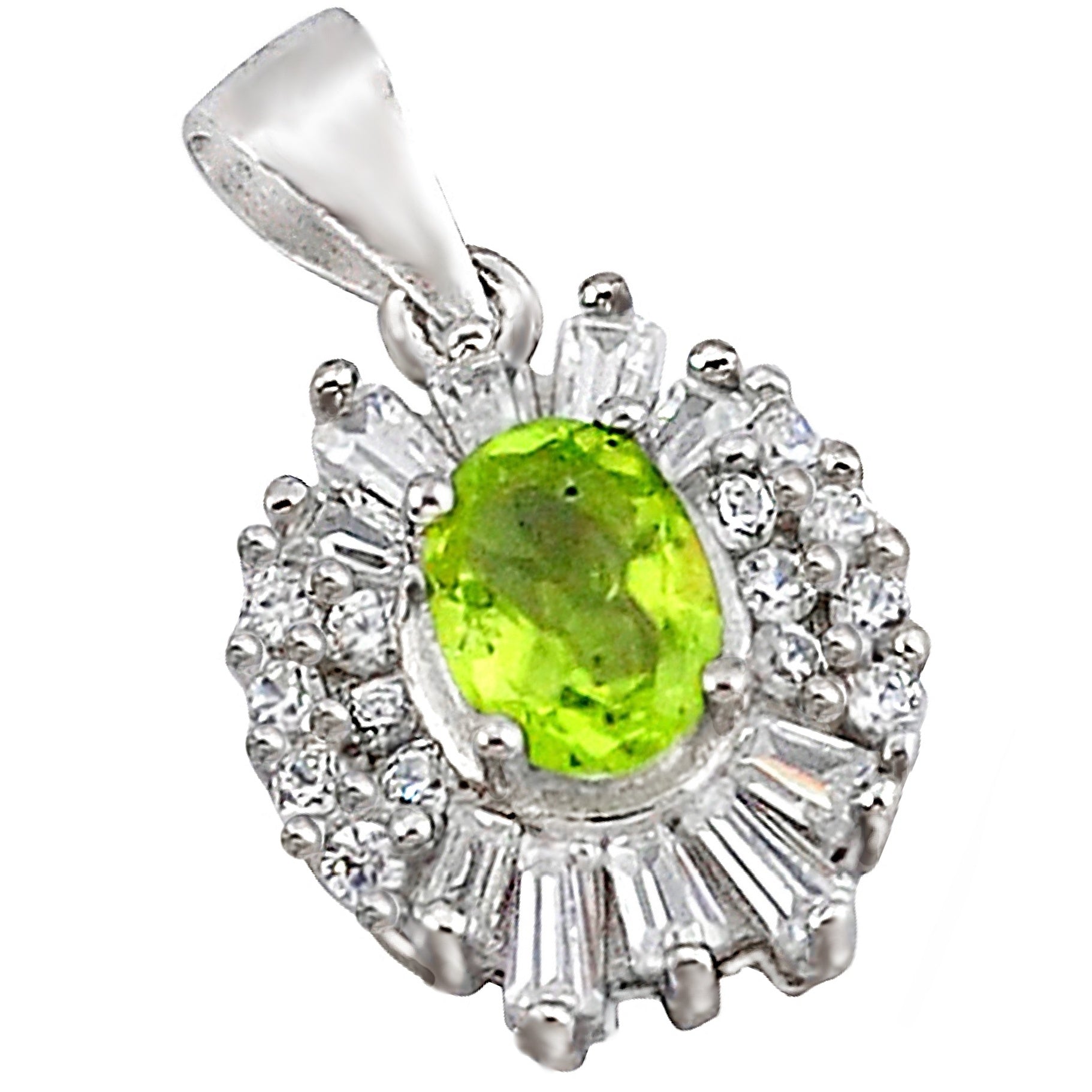 Natural Faceted Peridot and White Topaz Gemstone Solid .925 Sterling Silver Pendant - BELLADONNA