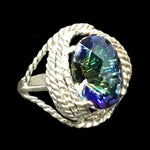 7 ct Oval Cut Blue Purple Flash Rainbow Mystic Topaz In Solid 925 Sterling Silver Ring Size 7.25 - BELLADONNA