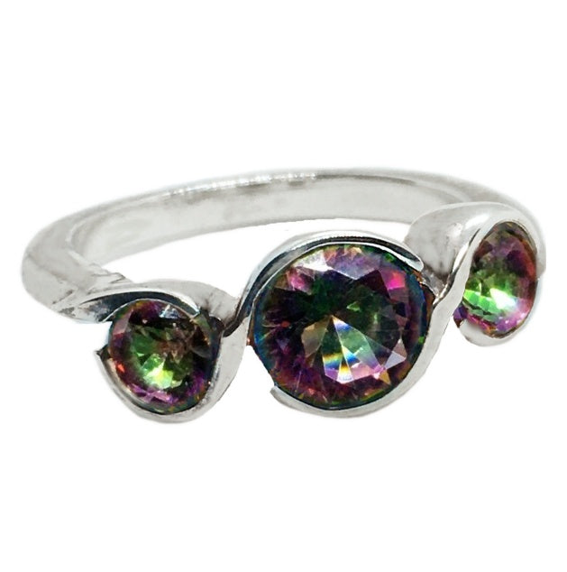 Modern set Rainbow Mystic Topaz Gemstone Ring In Solid .925 Sterling Silver Size US 8 / Q - BELLADONNA