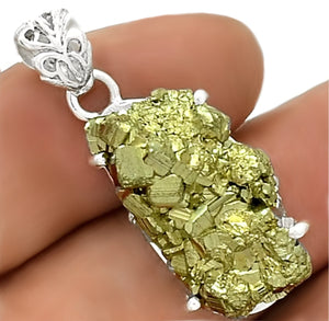 Peruvian Natural Golden Pyrite Solid .925 Sterling Silver Pendant - BELLADONNA