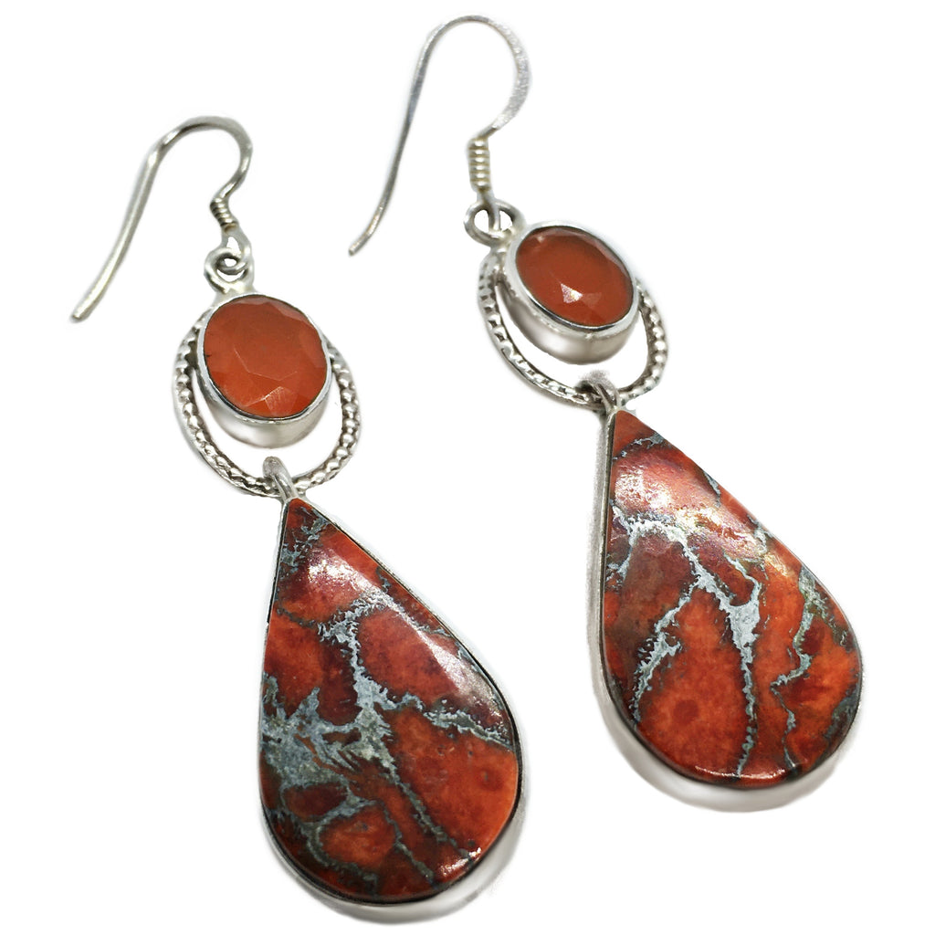 Natural Arizona Red Copper Turquoise and Carnelian Earrings in Solid .925 Sterling Silver - BELLADONNA