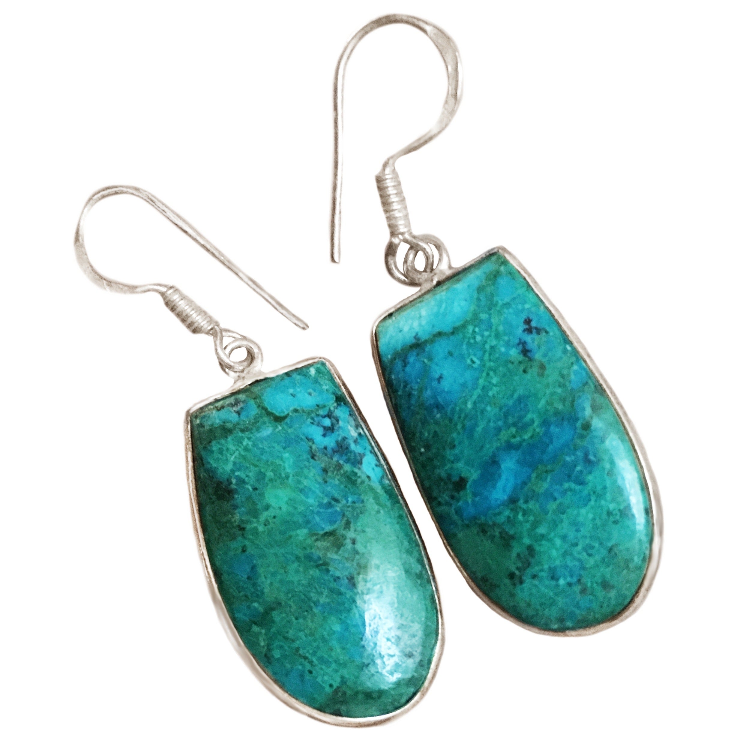 Natural Chrysocolla Squared Oval Gemstone Solid. 925 Silver Earrings - BELLADONNA