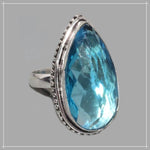 Handmade Faceted Blue Quartz Pear Gemstone .925 Silver Plated Ring Size US 9.7 - BELLADONNA