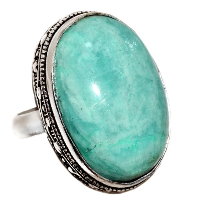 Natural Amazonite Oval Gemstone .925 Sterling Silver RIng Size US 7 - BELLADONNA