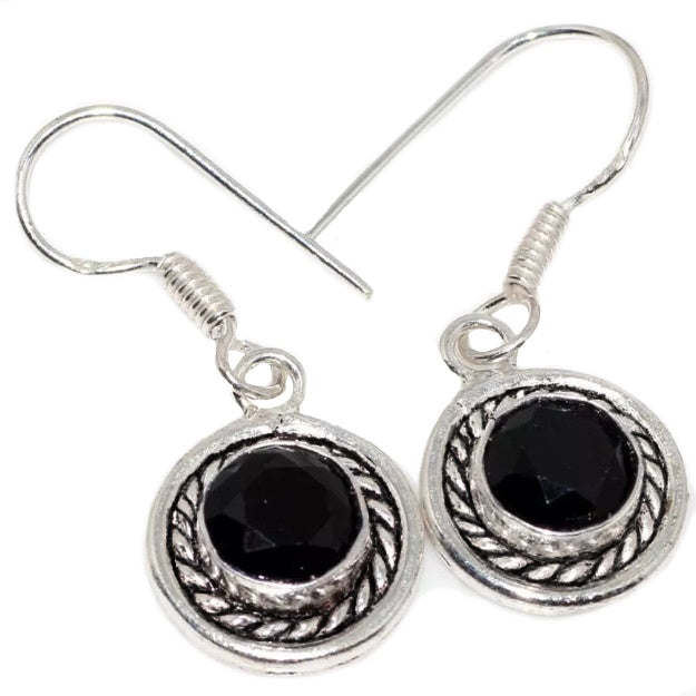 Handmade Dainty Black Onyx, Gemstone .925 Silver Earrings - BELLADONNA