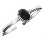 Handmade Black Onyx Gemstone .925 Silver Adjustable Bangle - BELLADONNA