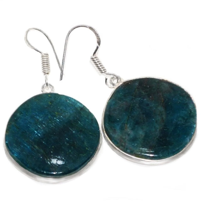 Natural Round Neon Blue Apatite Gemstone .925 Silver Earrings - BELLADONNA