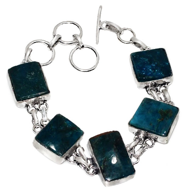 Natural Neon Blue Apatite Gemstone .925 Sterling Silver Bracelet - BELLADONNA