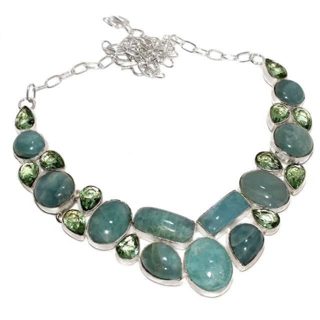 Rare Find Natural Aquamarine and Green Amethyst Gemstone 925 Silver Necklace - BELLADONNA