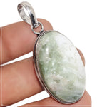 Captivating Natural Aqua Seraphinite Oval Gemstone .925 Sterling Silver Pendant - BELLADONNA