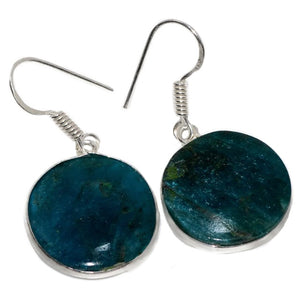 Natural Neon Blue Apatite Round Gemstone .925 Silver Earrings - BELLADONNA