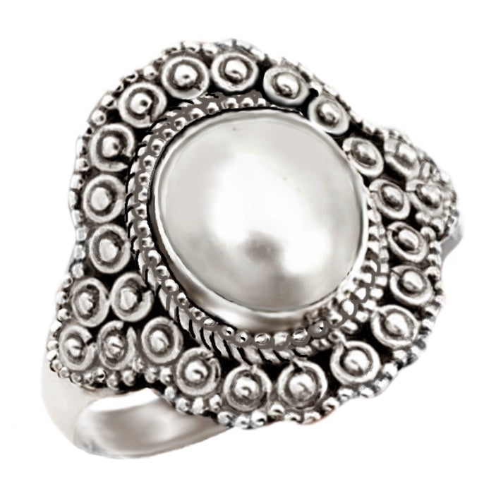 Indonesian Bali -Java Natural Freshwater Pearl , Solid .925 Sterling Silver Ring Size US 8.5 - BELLADONNA