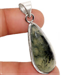 Natural Scottish Moss Prehnite Pear Shape Gemstone .925 Sterling Silver Pendant - BELLADONNA