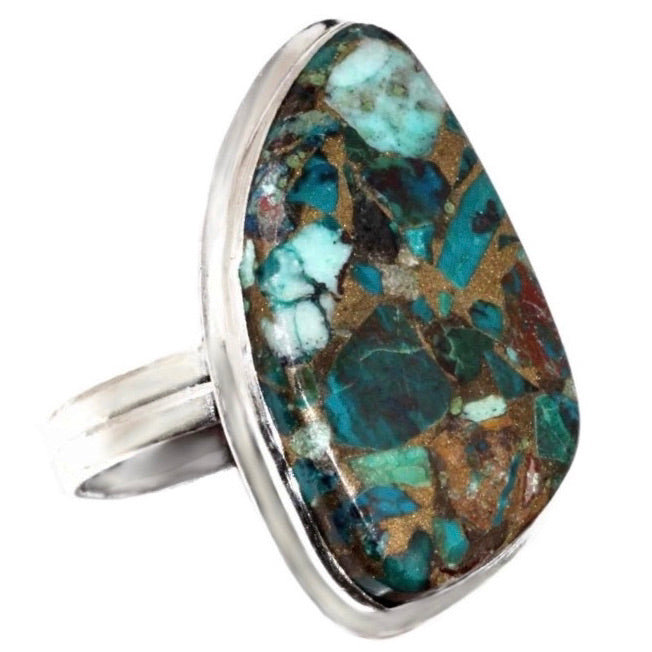 Natural Copper Chrysocolla Set In .925 Sterling Silver Ring Size US 10 - BELLADONNA