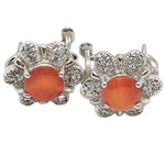 Natural Orange Fire Opal and AAA White Cubic Zirconia Gemstone Solid .925 Sterling Silver Earrings - BELLADONNA