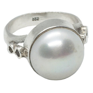 Natural White Pearl Solid .925 Sterling Silver Ring Size US 7.25 / P - BELLADONNA