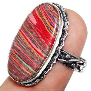 Handmade Rainbow Calsilica Oval Gemstone Ring Size 7 / O - BELLADONNA